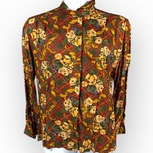 VTG Women's Pendleton Country Sophisticates Green Floral High Neck Blouse 14P